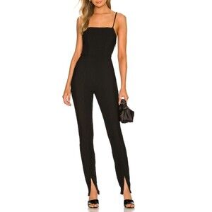 NWT Camila Coelho Carli Square Neck Slim Split Ankle Jumpsuit Knit Black Small